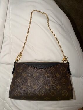 Louis Vuitton Monogram Canvas Chain Crossbody in Brown with Black Trim and Strap